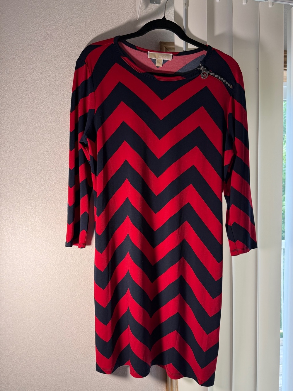 MICHAEL Michael Kors Red and Black Chevron Midi Dress